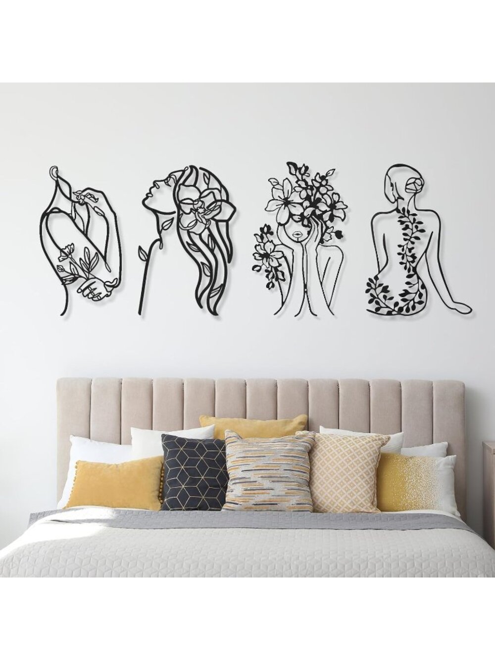 New 4 Pcs Metal Wall Art Black Abstract Female Line Sculptures 14 x 10 in